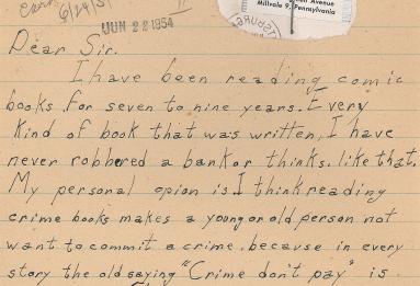 Letter from Robert Merdian Regarding Comic Book Censorship