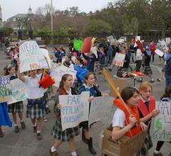 Photograph of students peacefully protesting after Hurricane Katrina
