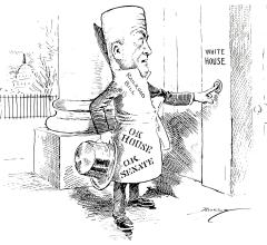 This cartoon conveys a railroad bill’s anxiety about how it will be received by the President.